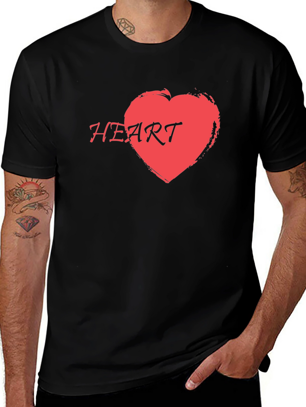 Red Heart Graphic Print Black T-Shirt