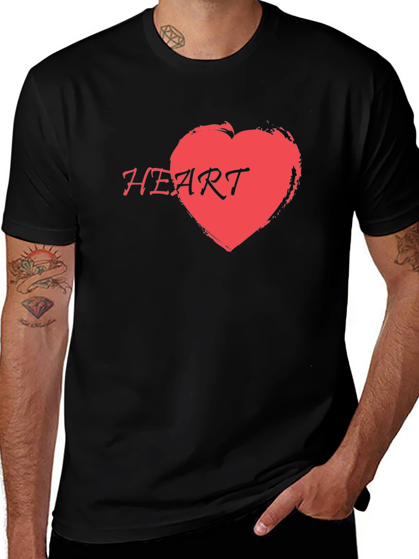 Red Heart Graphic Print Black T-Shirt