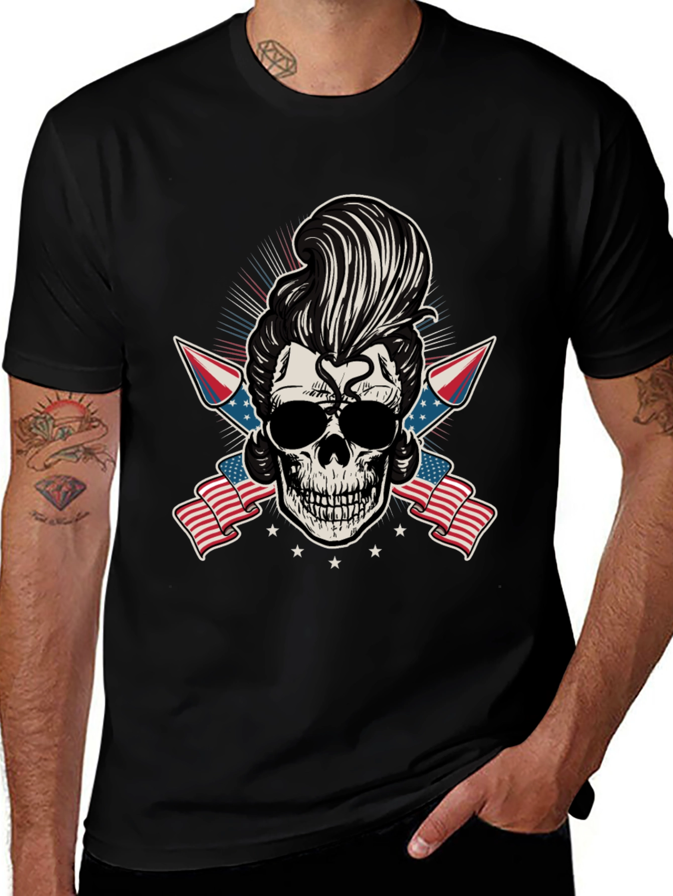 Patriotic Skull T-Shirt: Rockabilly Style
