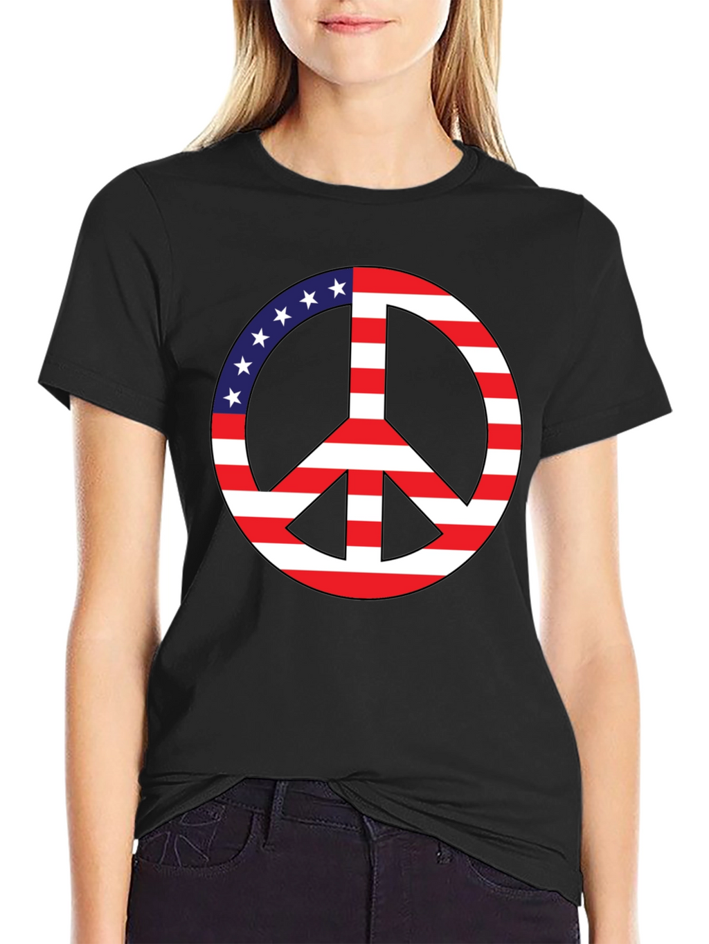 Peace Sign USA Flag Graphic T-Shirt