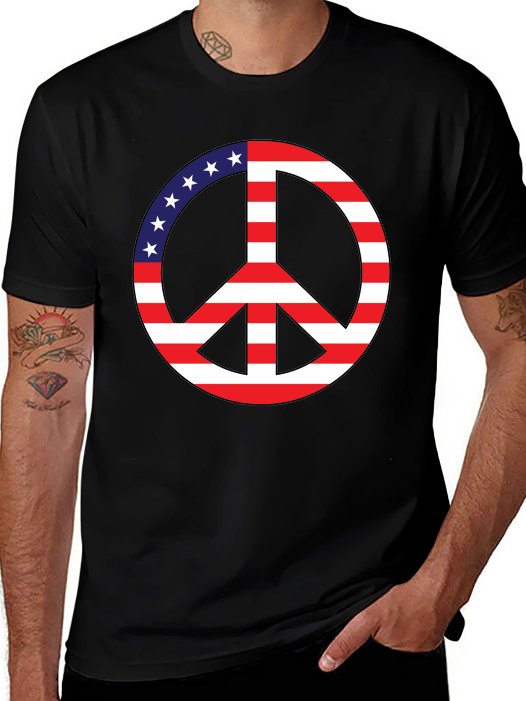 Peace Sign USA Flag Graphic T-Shirt