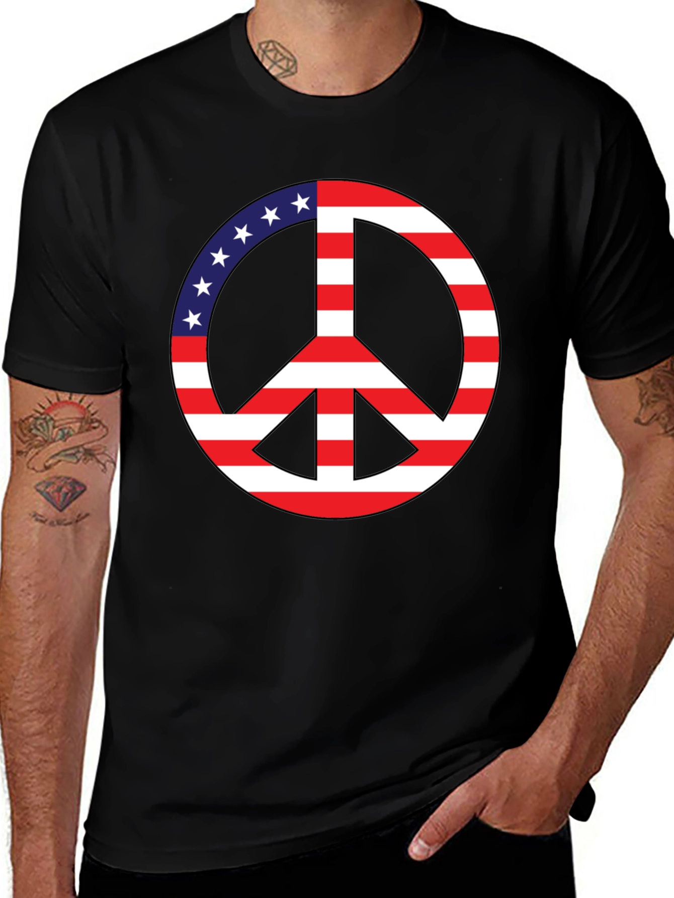 Peace Sign USA Flag Graphic T-Shirt