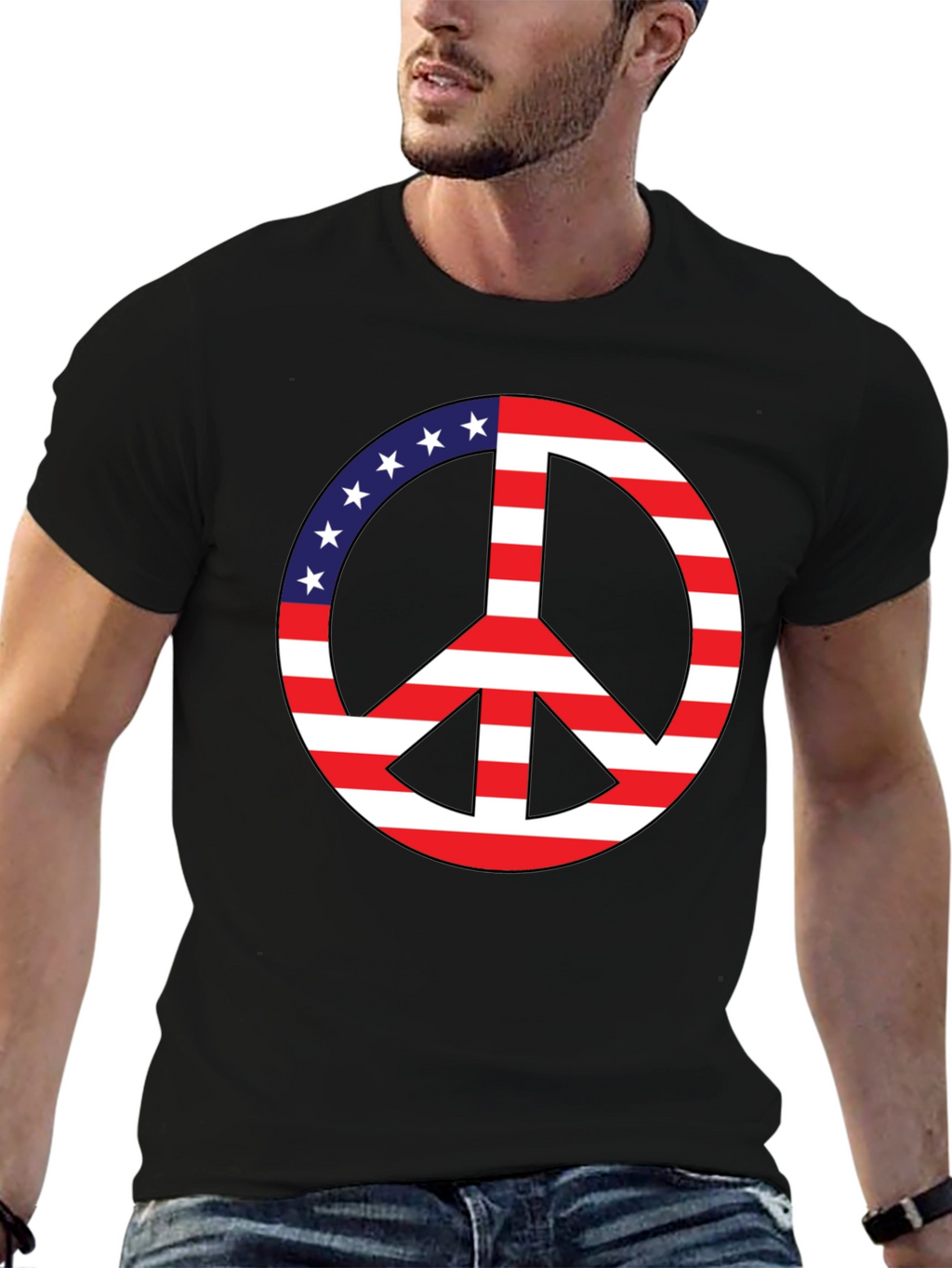 Peace Sign USA Flag Graphic T-Shirt