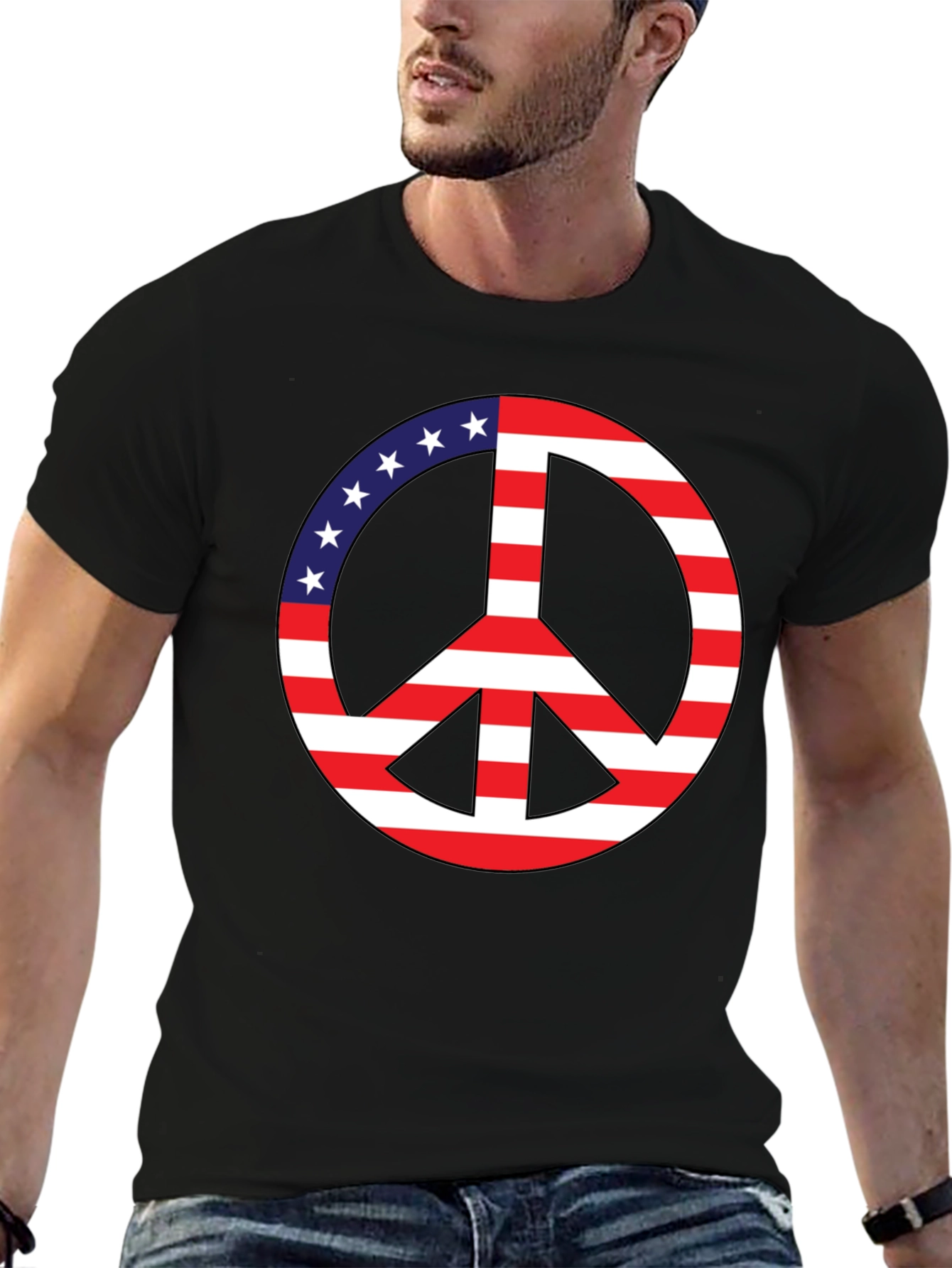 Peace Sign USA Flag Graphic T-Shirt