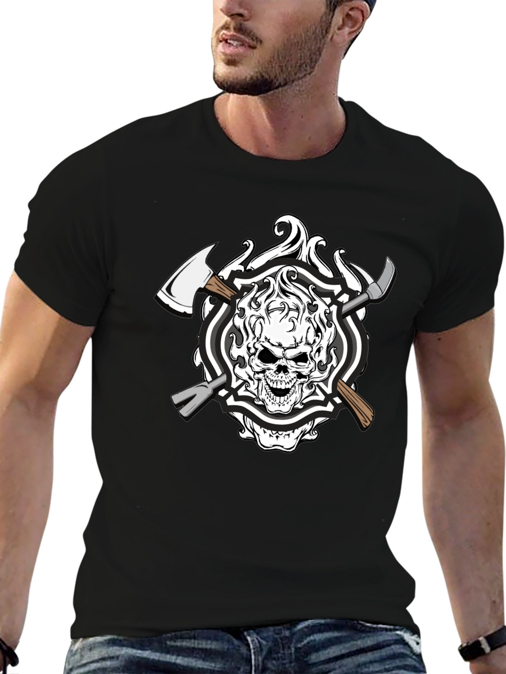 Skull Firefighter Axe T-Shirt