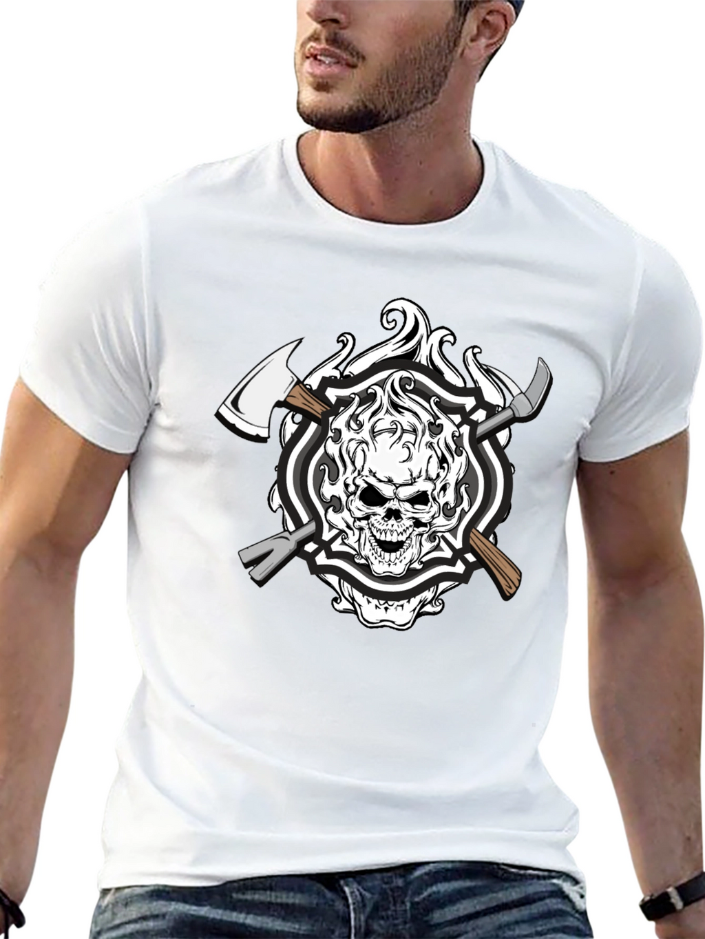 Skull Firefighter Axe T-Shirt