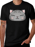 Cute Cat Face Graphic Print Black T-Shirt