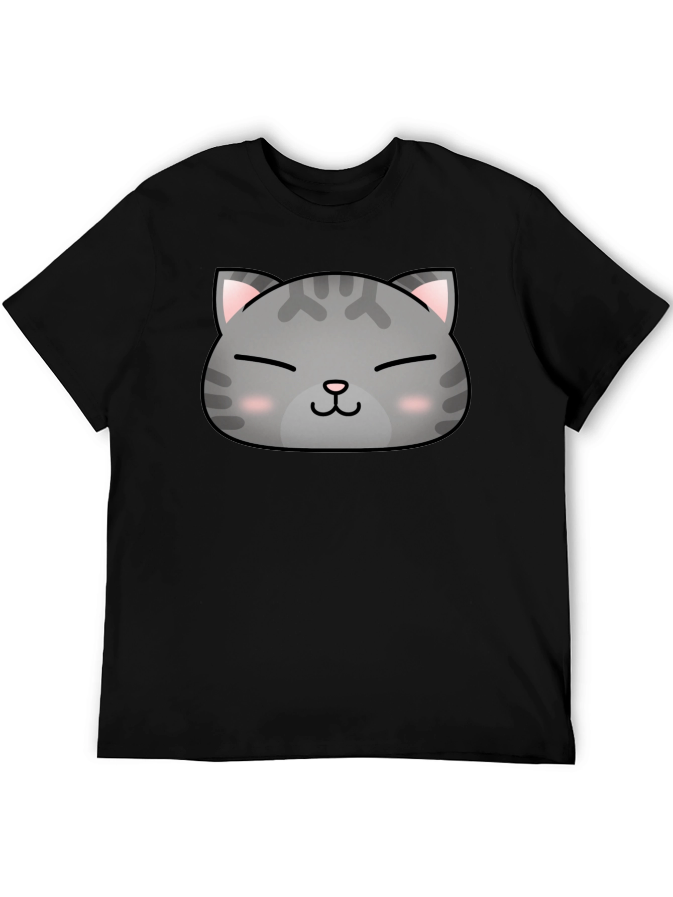 Cute Cat Face Graphic Print Black T-Shirt