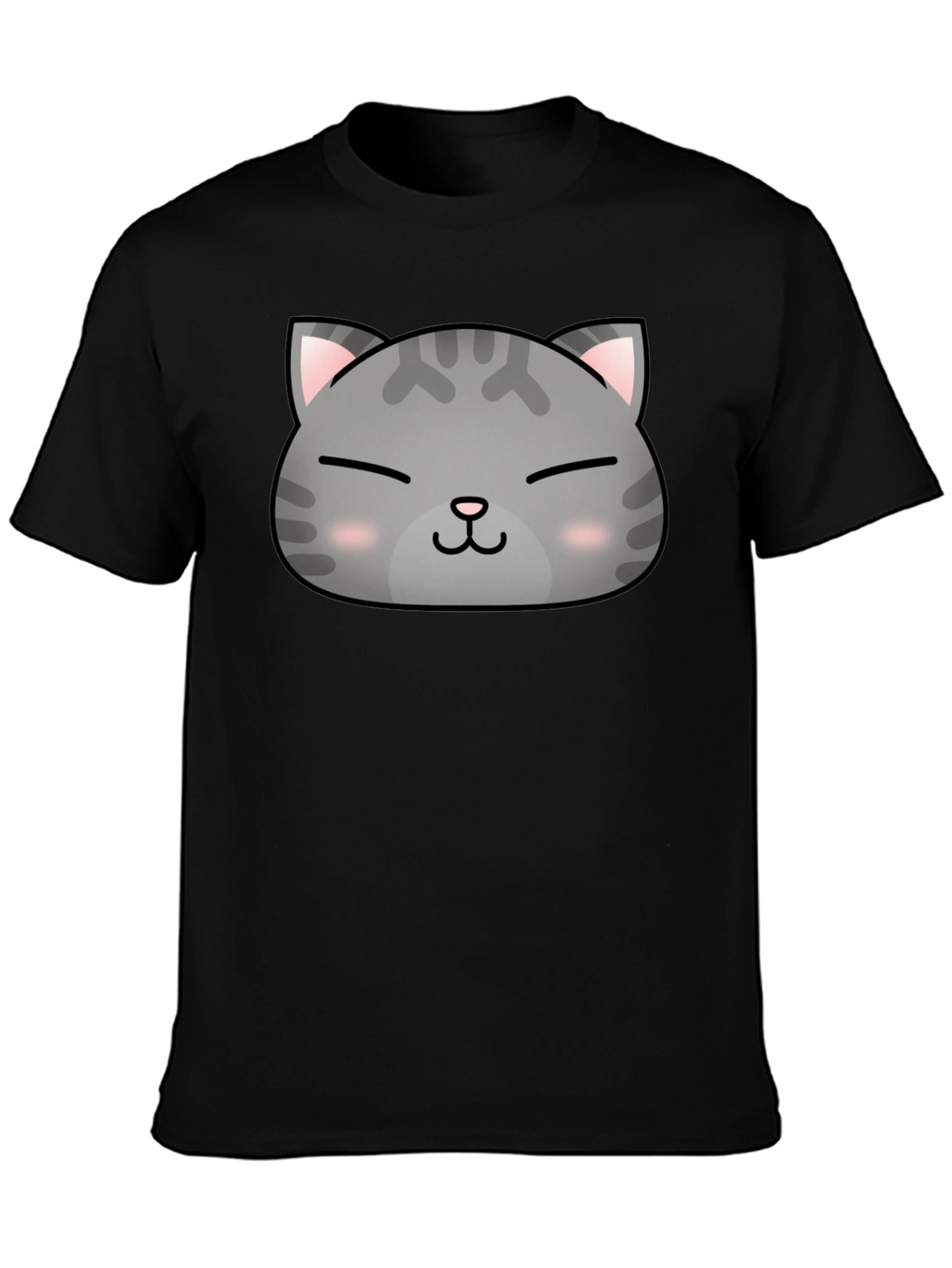 Cute Cat Face Graphic Print Black T-Shirt