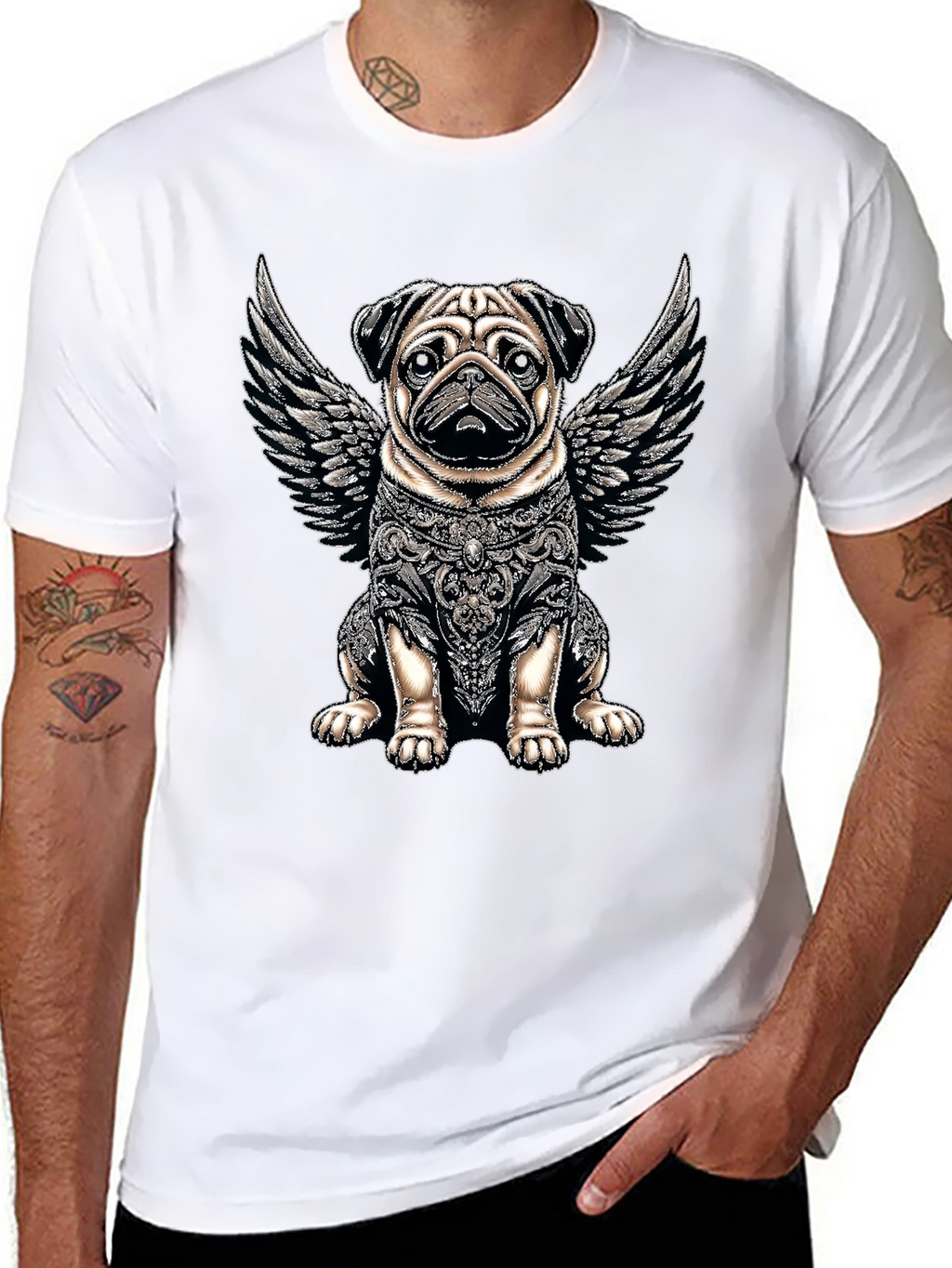 Angel Warrior Pug T-Shirt – Artistic Dog Lover Graphic Tee