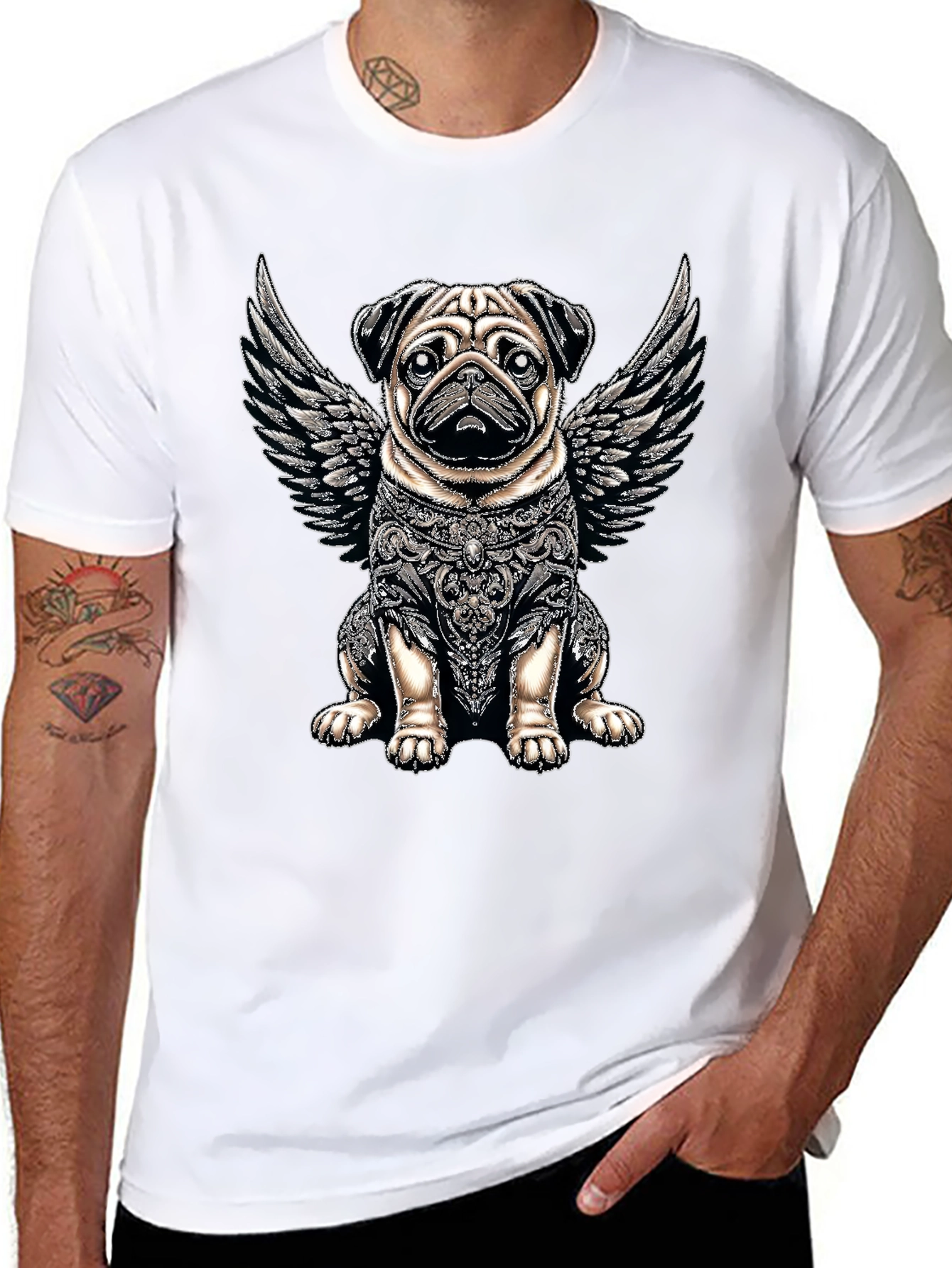 Angel Warrior Pug T-Shirt – Artistic Dog Lover Graphic Tee