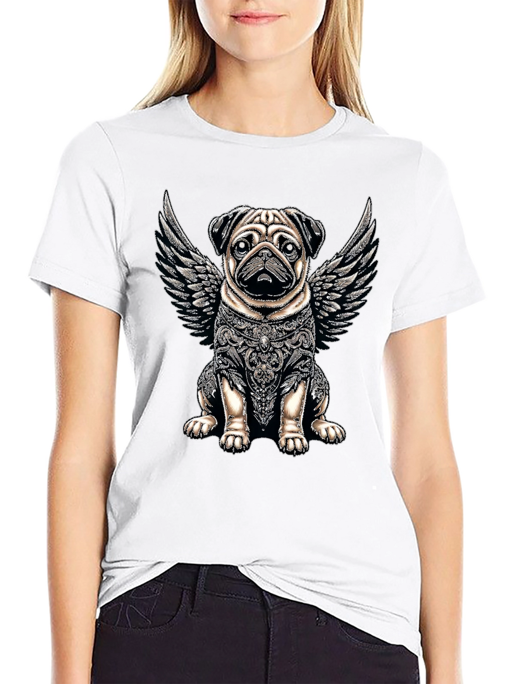 Angel Warrior Pug T-Shirt – Artistic Dog Lover Graphic Tee