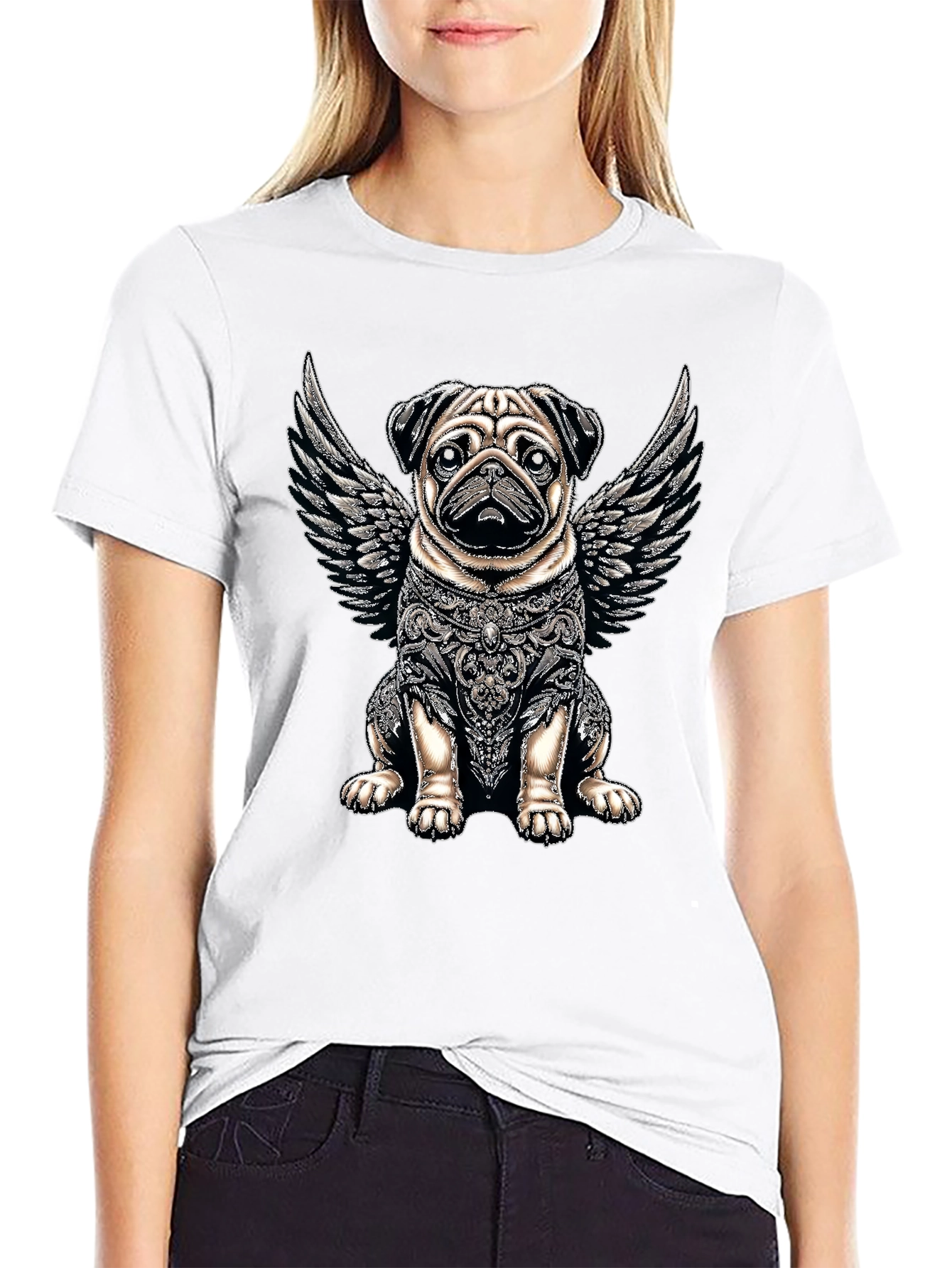 Angel Warrior Pug T-Shirt – Artistic Dog Lover Graphic Tee