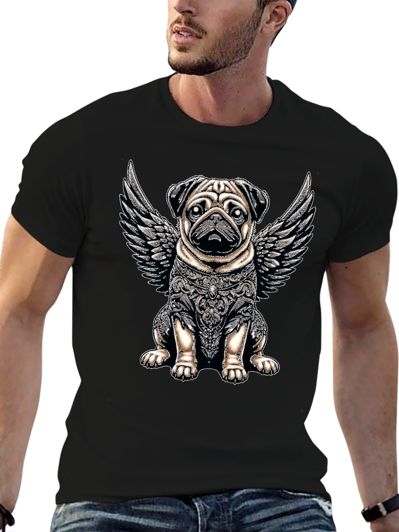 Angel Warrior Pug T-Shirt – Artistic Dog Lover Graphic Tee
