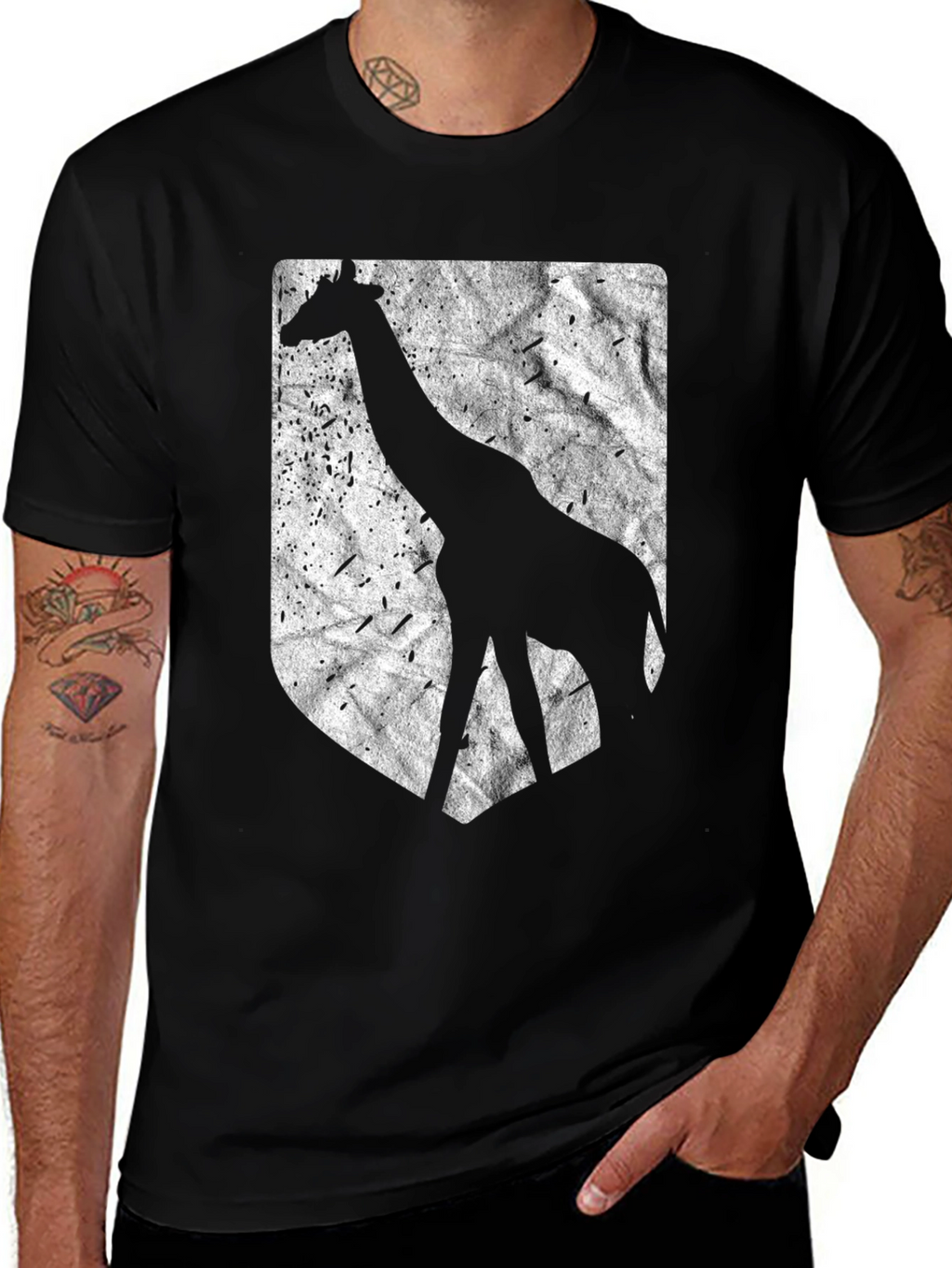 Giraffe Silhouette Graphic Tee - Black Cotton Blend