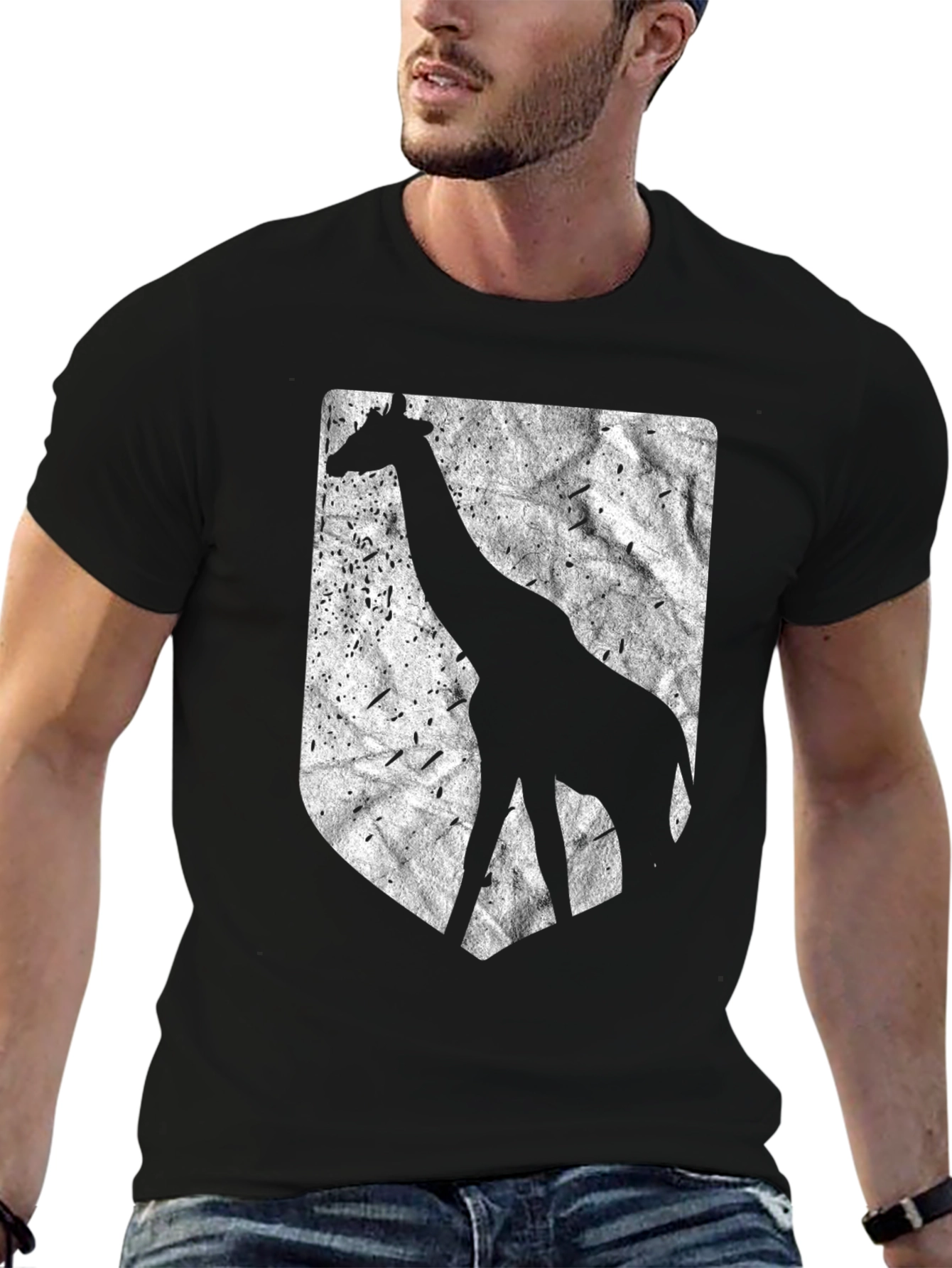 Giraffe Silhouette Graphic Tee - Black Cotton Blend