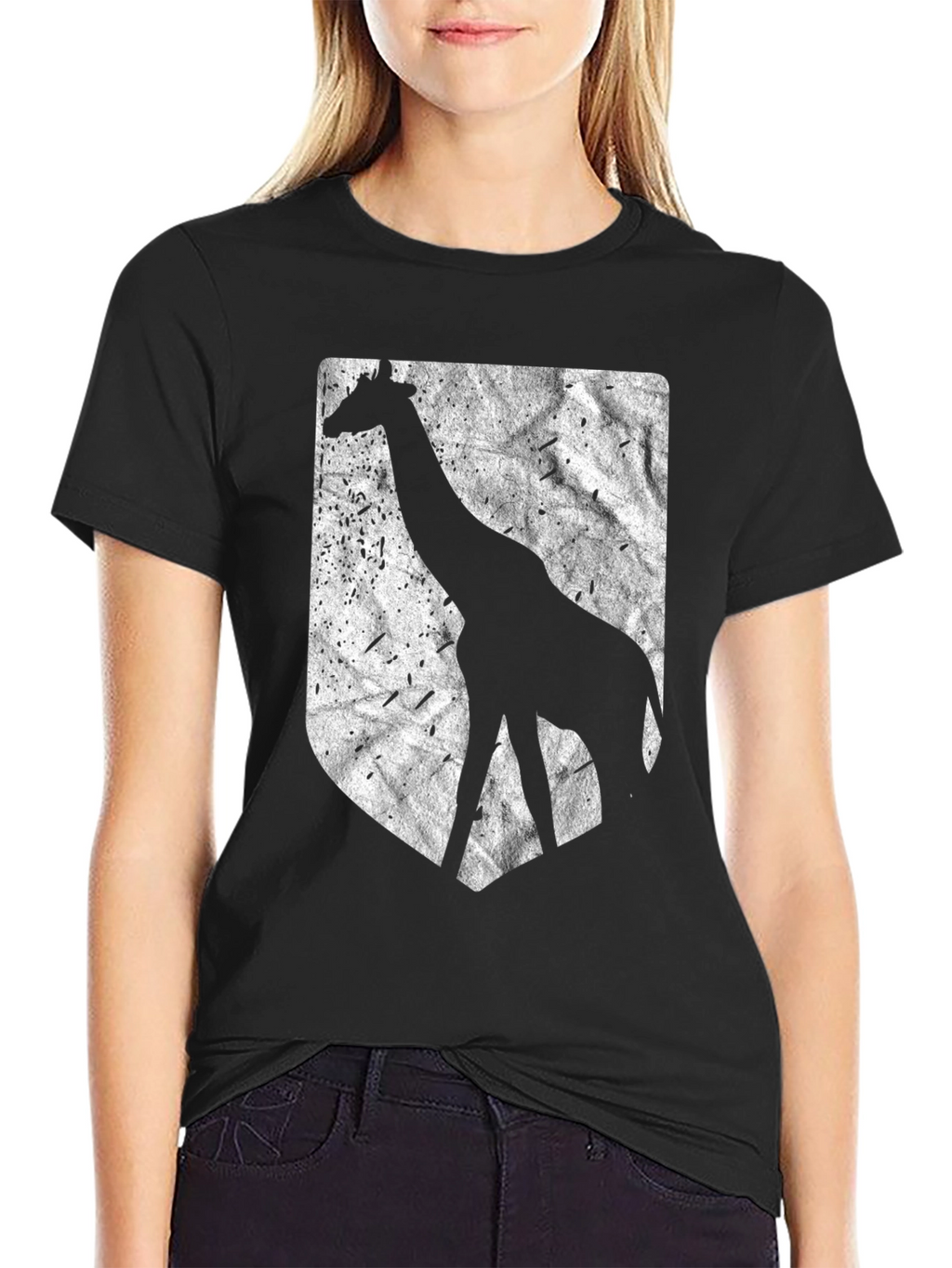Giraffe Silhouette Graphic Tee - Black Cotton Blend