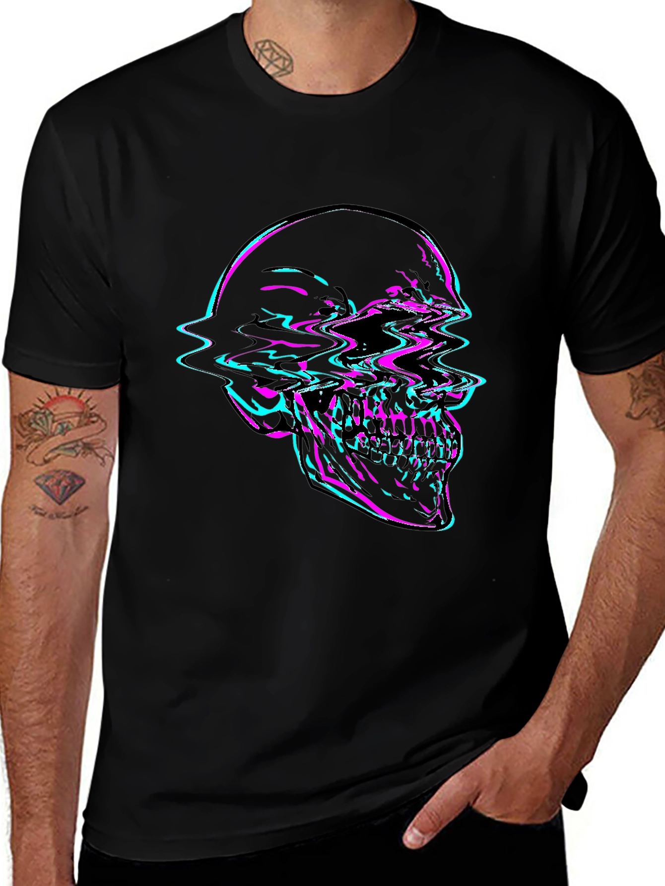 Glitch Skull Graphic Tee - Bold Black T-Shirt