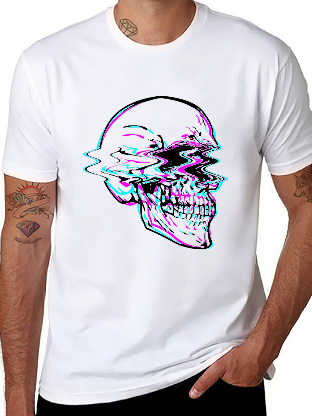 Glitch Skull Graphic Tee - Bold Black T-Shirt