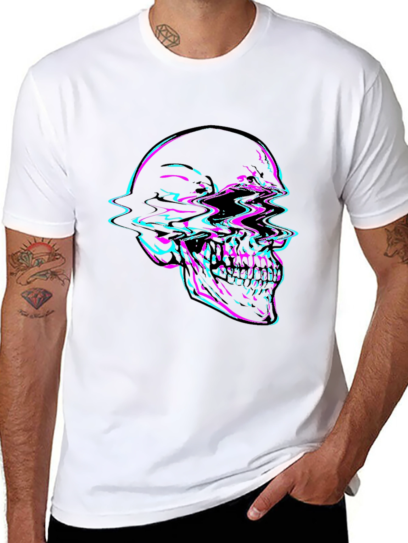 Glitch Skull Graphic Tee - Bold Black T-Shirt