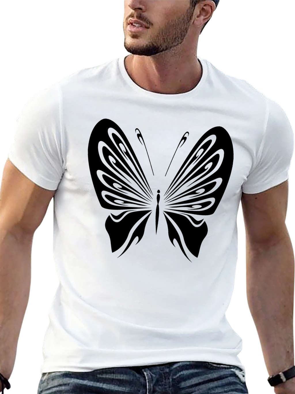 Black Butterfly Graphic Tee - Stylish Mens T-Shirt