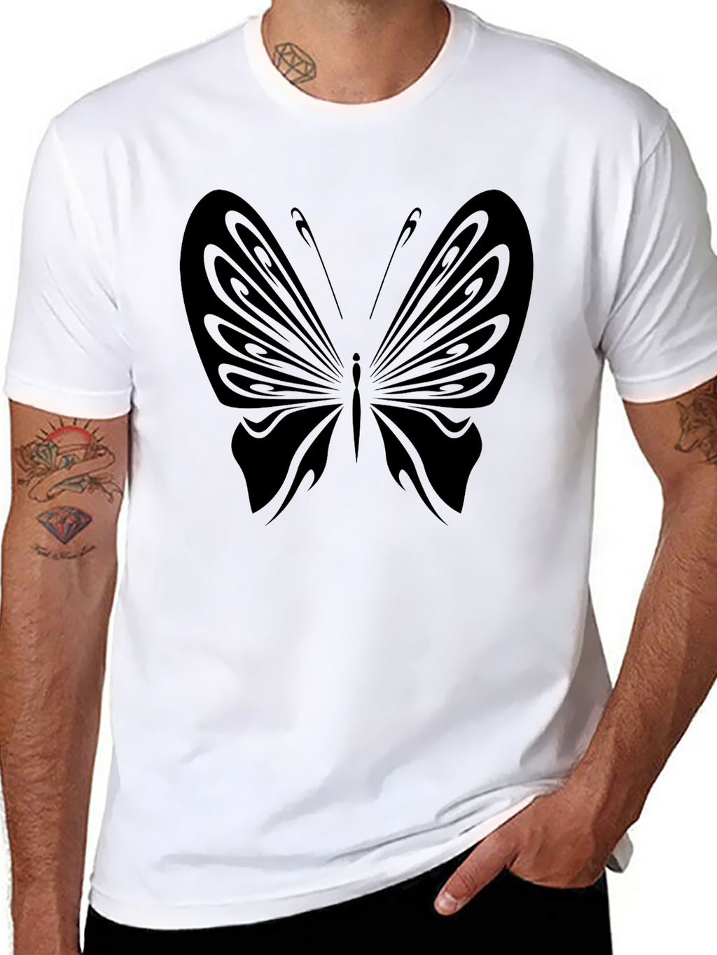 Black Butterfly Graphic Tee - Stylish Mens T-Shirt