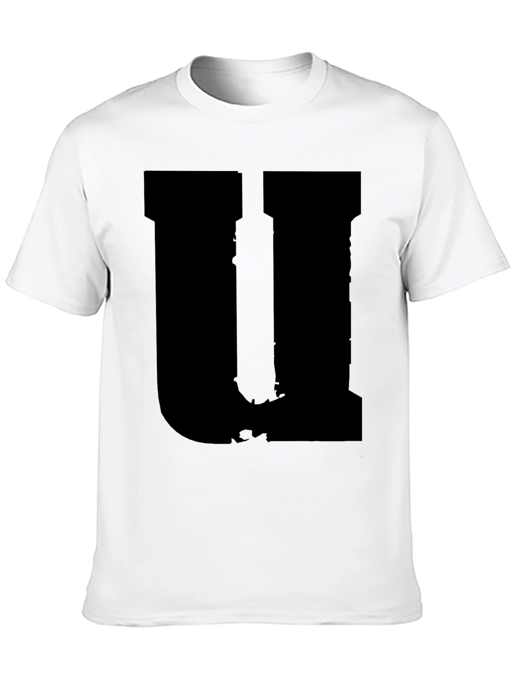 Mens Black Graphic Tee - Distressed Letter U Design