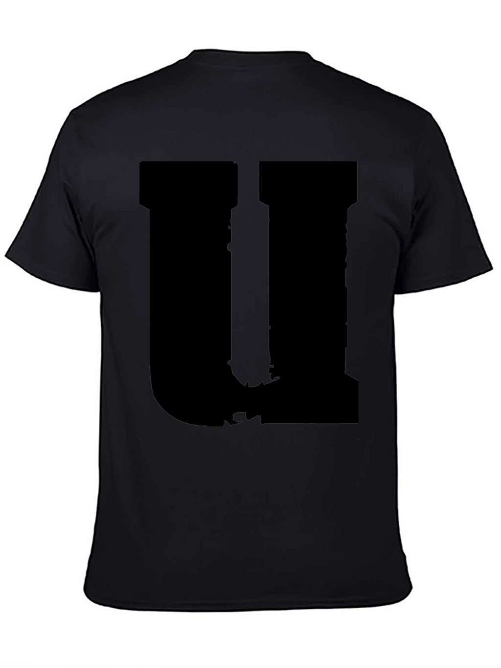Mens Black Graphic Tee - Distressed Letter U Design