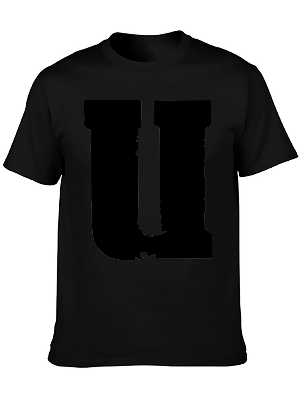Mens Black Graphic Tee - Distressed Letter U Design