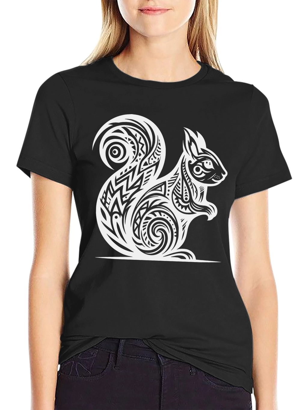 Tribal Squirrel Graphic Tee - Black
