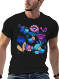 Floral Bird Print Black T-Shirt