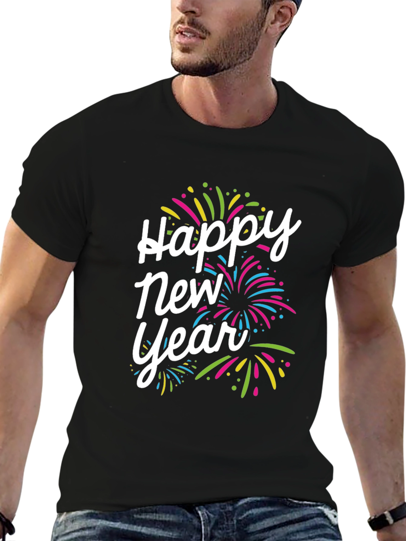 Happy New Year Fireworks Graphic T-Shirt