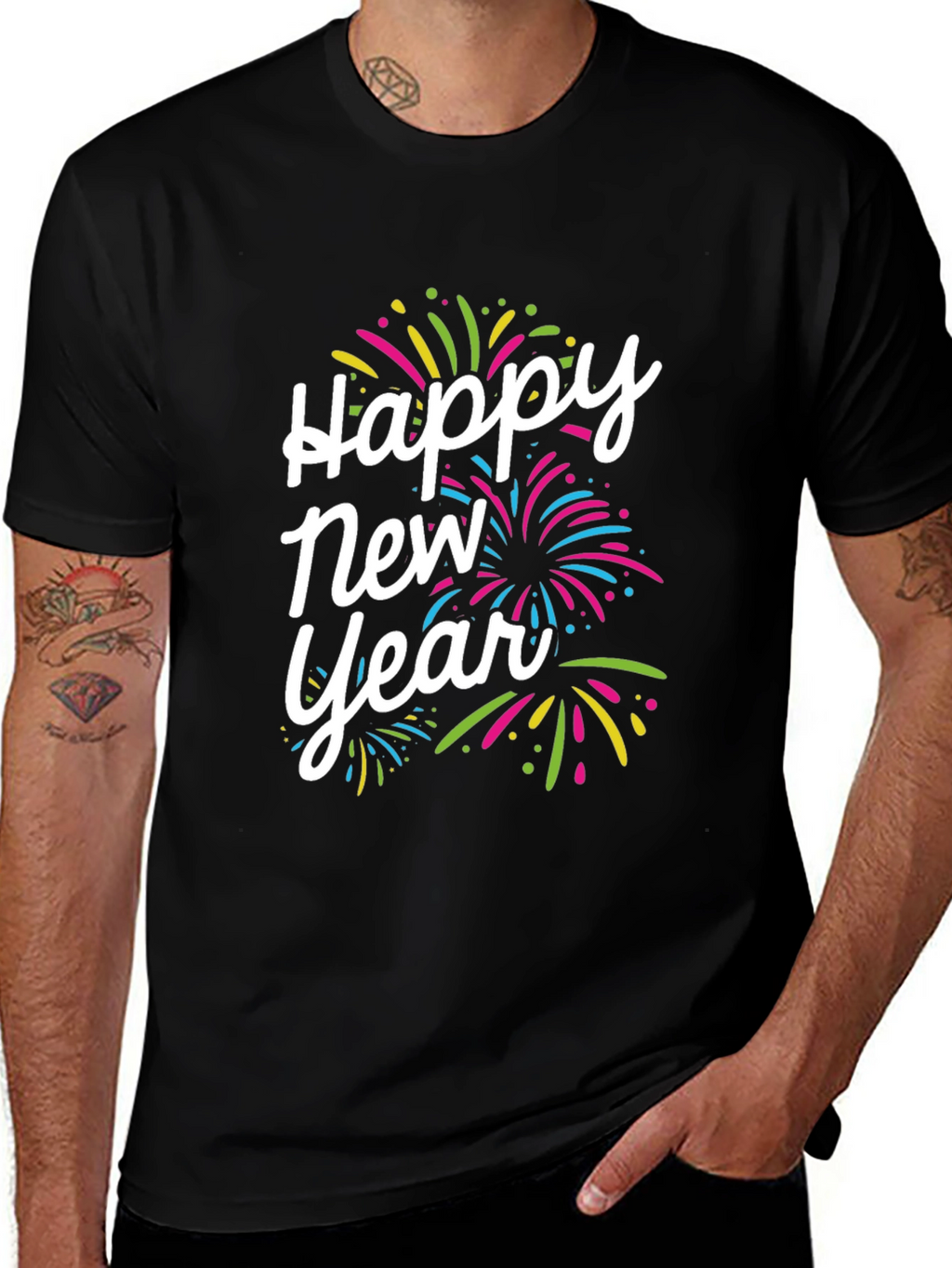 Happy New Year Fireworks Graphic T-Shirt