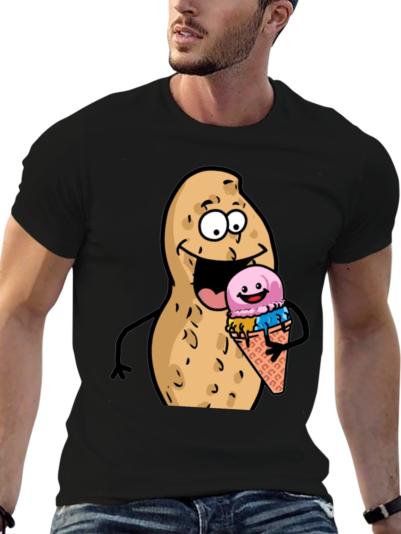 Funny Peanut Ice Cream Black T-Shirt