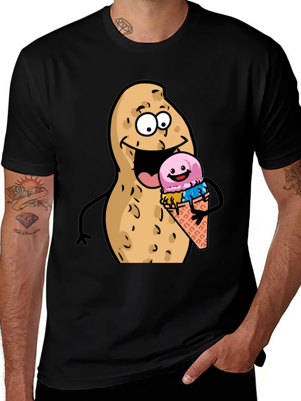 Funny Peanut Ice Cream Black T-Shirt