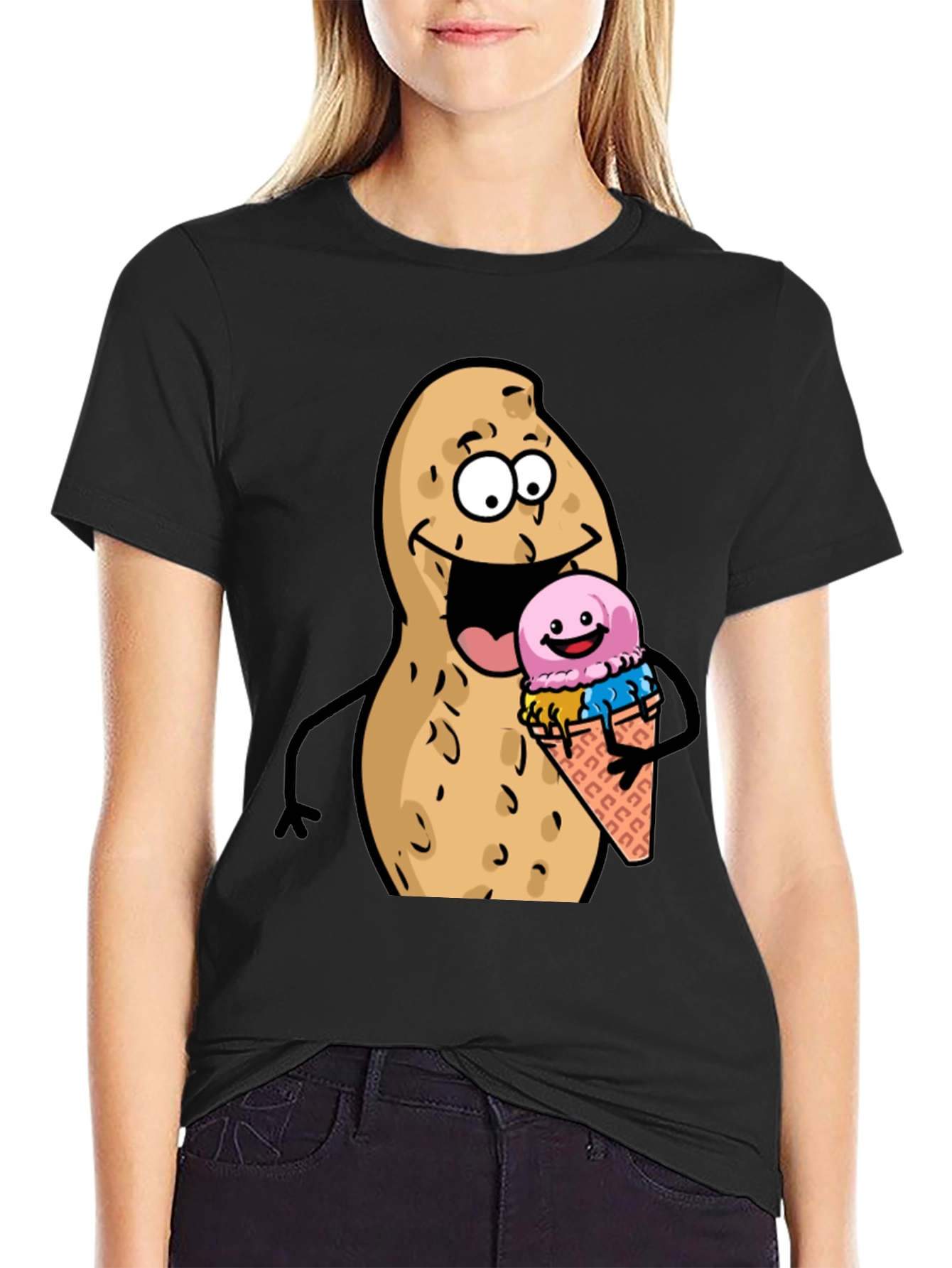 Funny Peanut Ice Cream Black T-Shirt