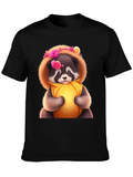 Cute Raccoon in Floral Hood T-Shirt