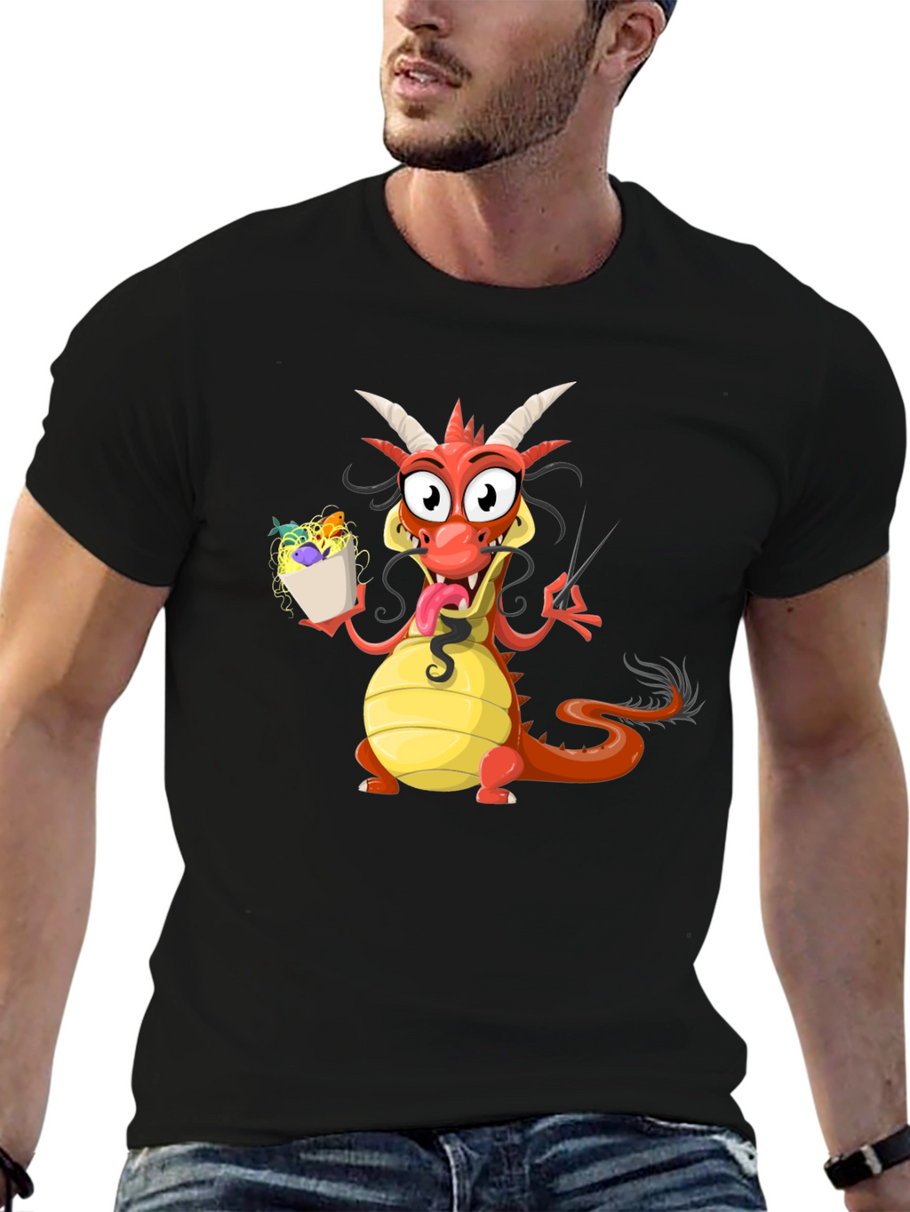 Funny Dragon Eating Noodles Graphic Tee