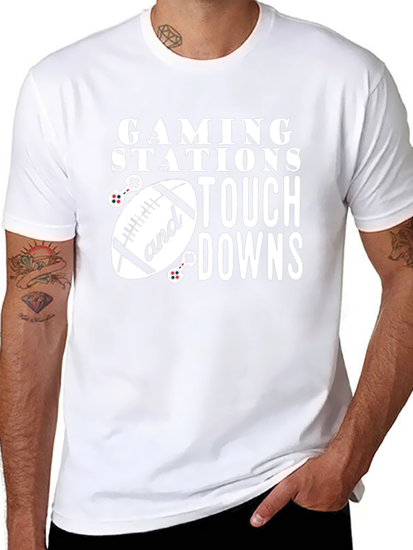 Gaming Stations and Touchdowns Black T-Shirt
