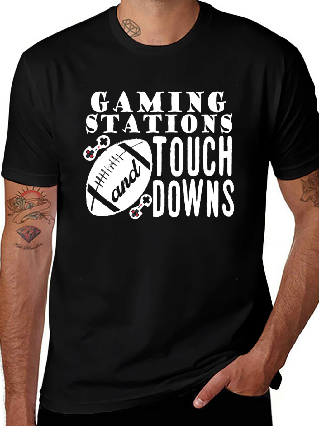 Gaming Stations and Touchdowns Black T-Shirt