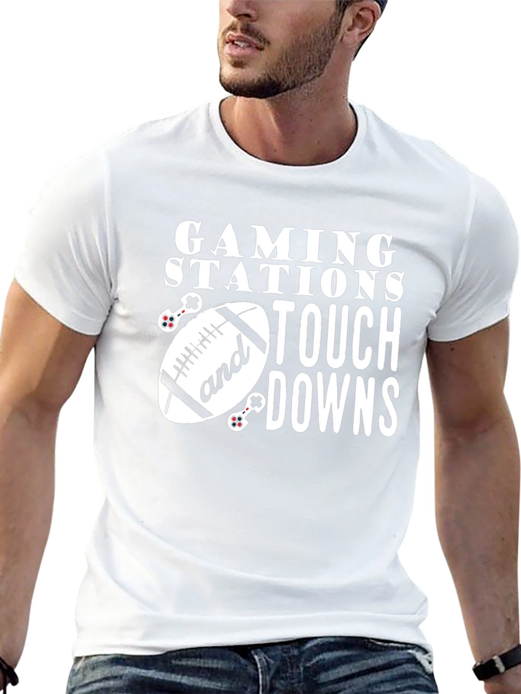 Gaming Stations and Touchdowns Black T-Shirt