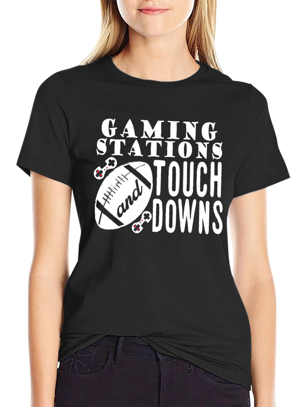 Gaming Stations and Touchdowns Black T-Shirt