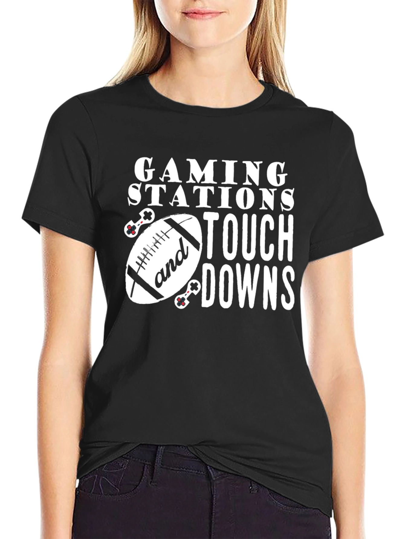 Gaming Stations and Touchdowns Black T-Shirt