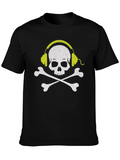 Skull & Crossbones Headphones Graphic Tee - Black