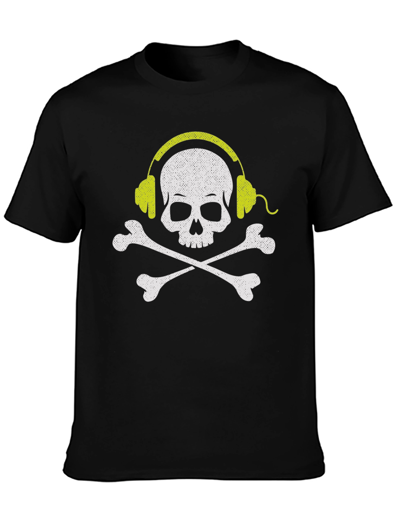 Skull & Crossbones Headphones Graphic Tee - Black