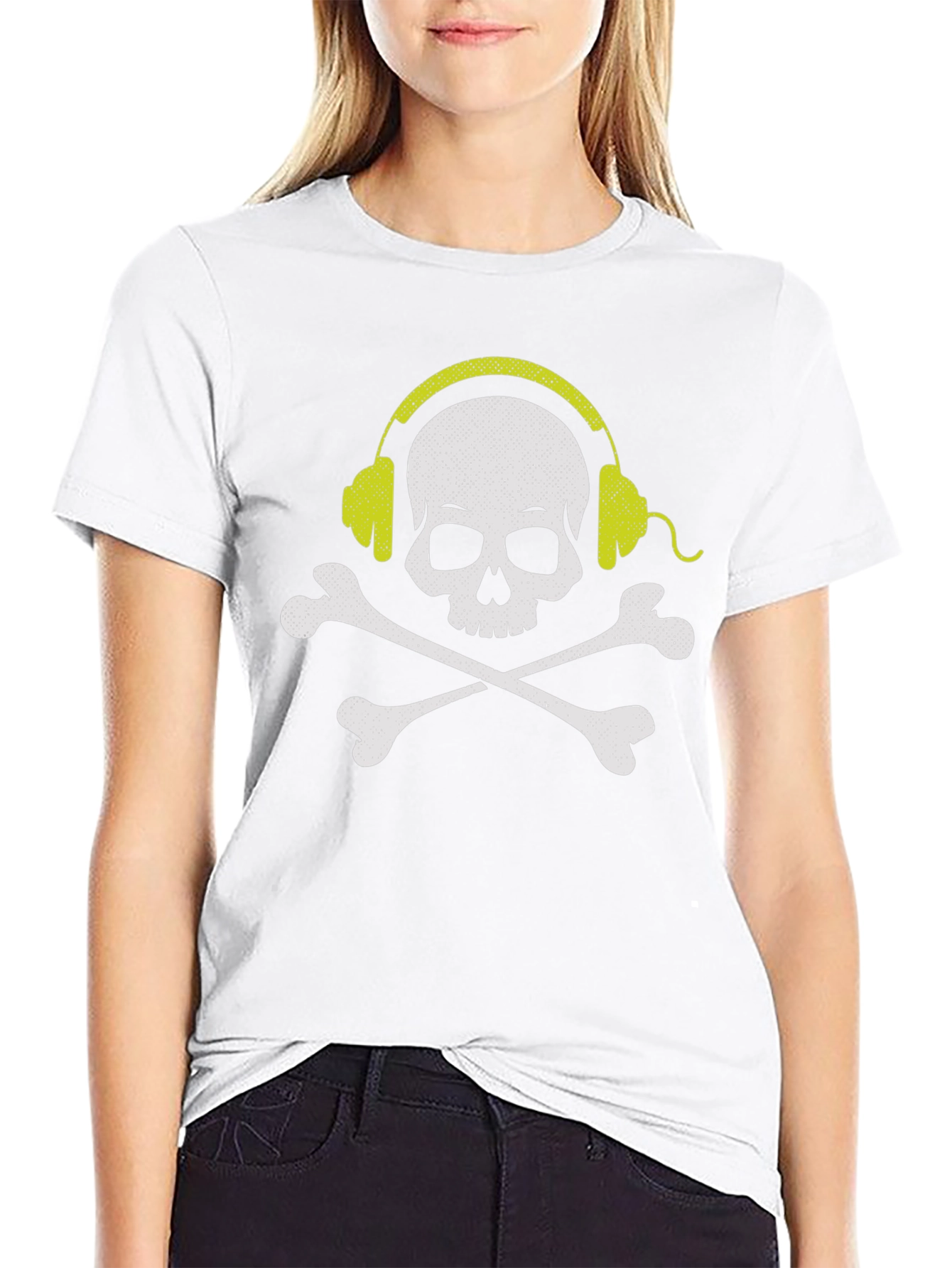 Skull & Crossbones Headphones Graphic Tee - Black