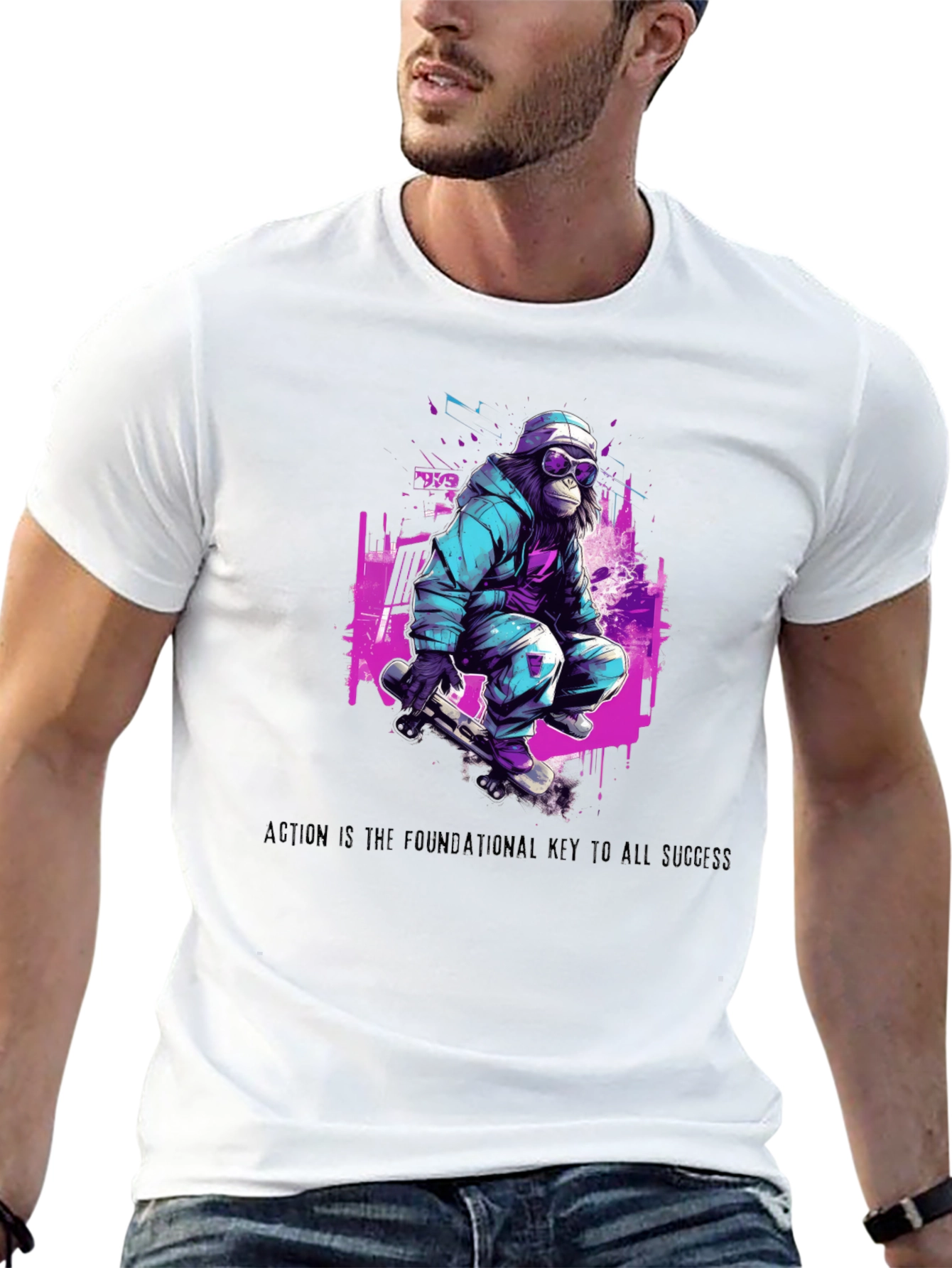 Skateboarding Ape Graphic T-Shirt