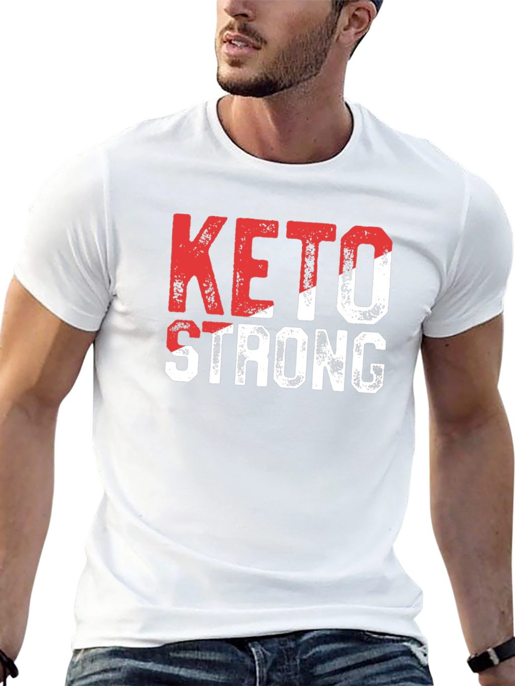 Keto Strong T-Shirt - Red & White Graphic Tee