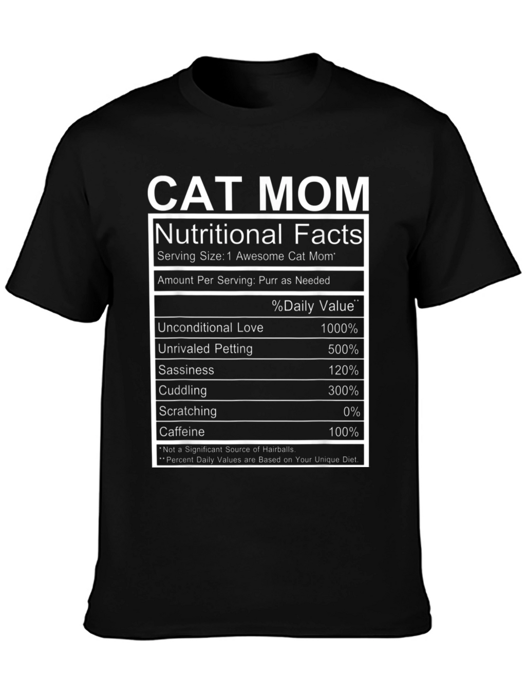 Cat Mom Nutritional Facts Funny T-Shirt