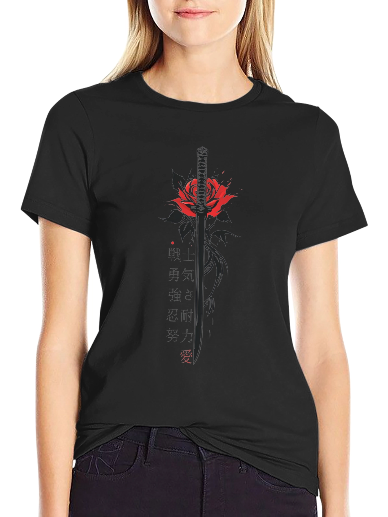 Rose & Katana Graphic Tee - Black